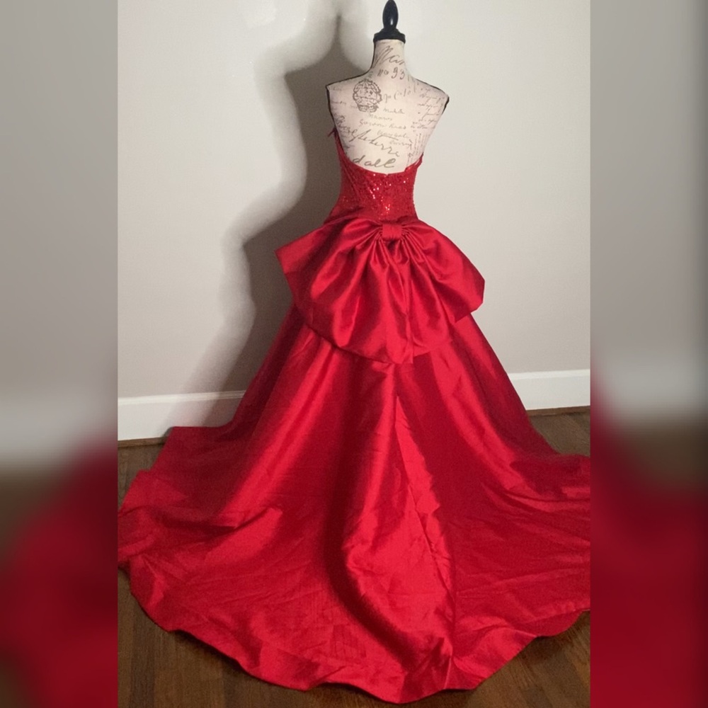 Red bow pageant evening gown, formal dress